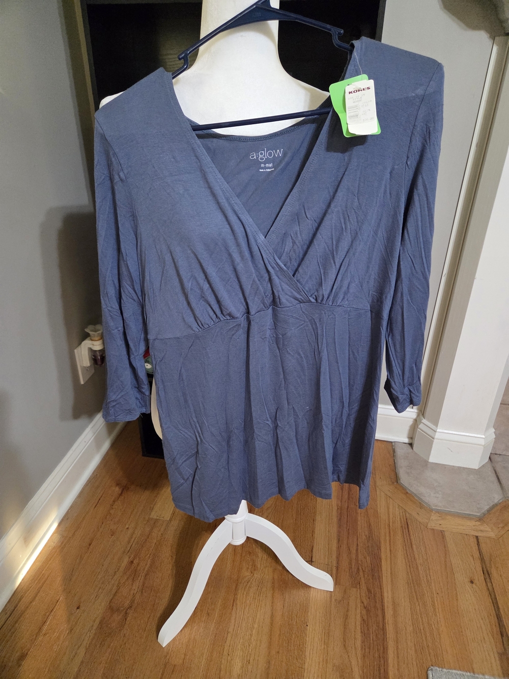 a:glow Maternity Slate Blue Wrap-Style Long Sleeve Top